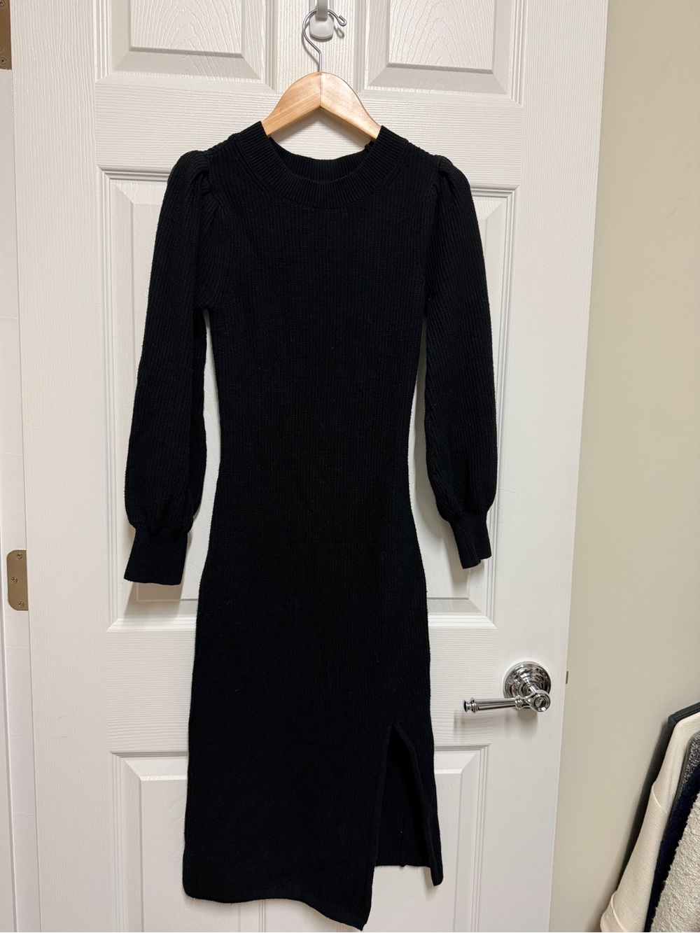 Abercrombie & Fitch Black Rib Knit Long Sleeve Midi bodycon Dress
